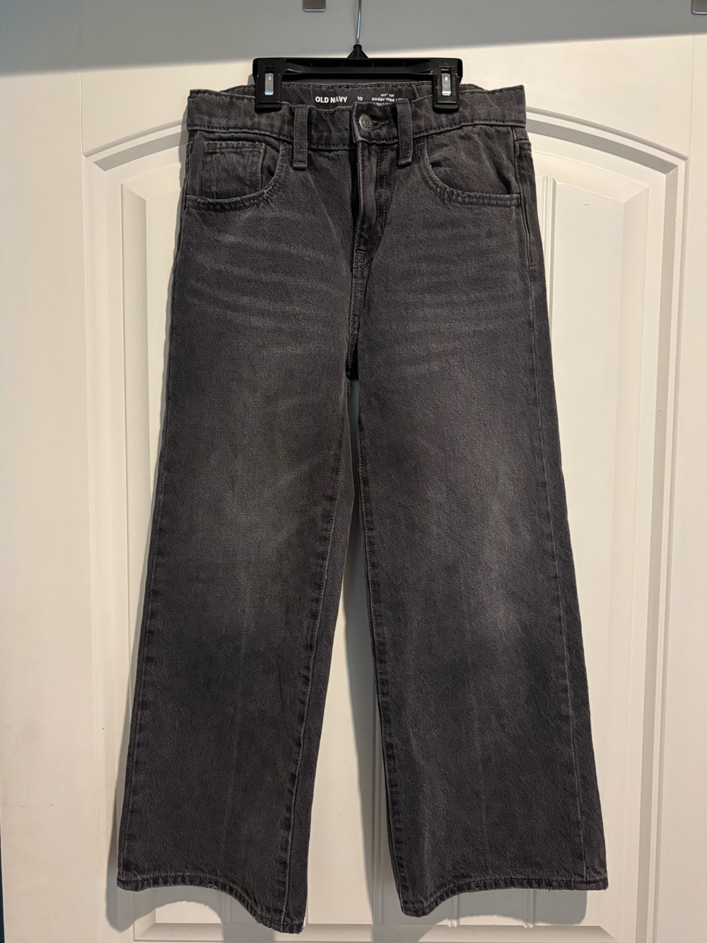 Girls wide leg baggy high waisted black / dark gray jeans